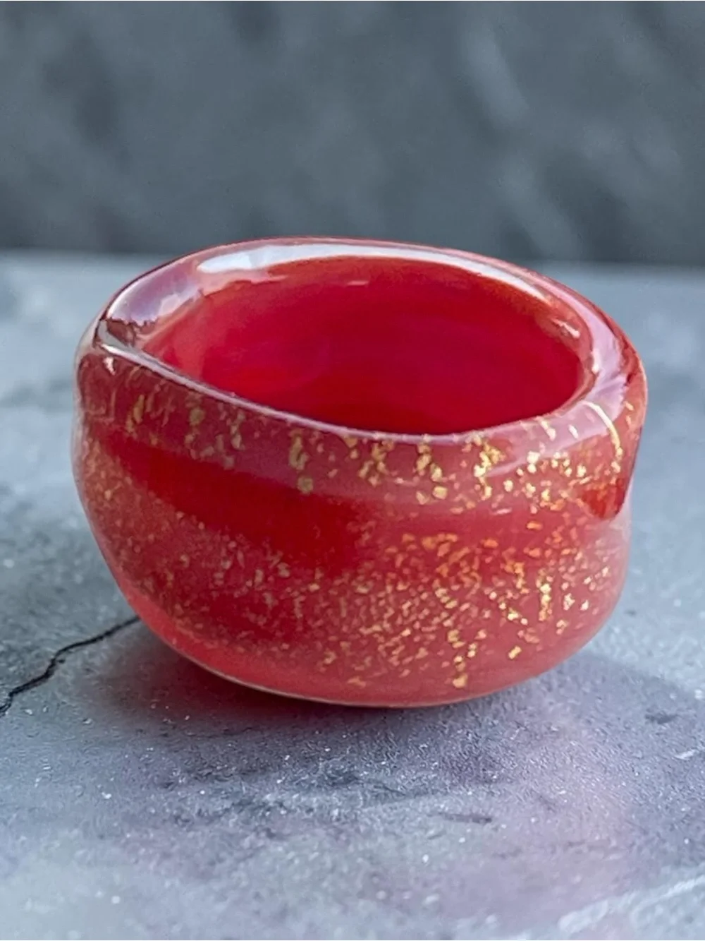 Vintage Translucent Orange Glitter Resin Statement Ring Size 7